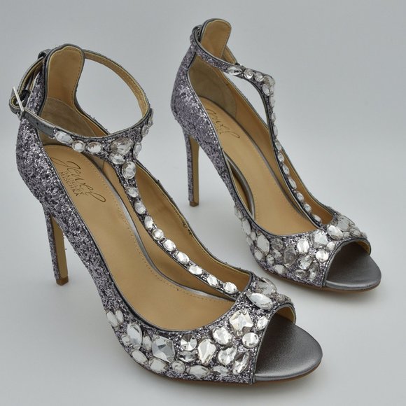 Jewel Badgley Mischka Shoes - Jewel Badgley Mischka Women's Conroy Dress Sandals Heels, Smoke (Silver) Glitter